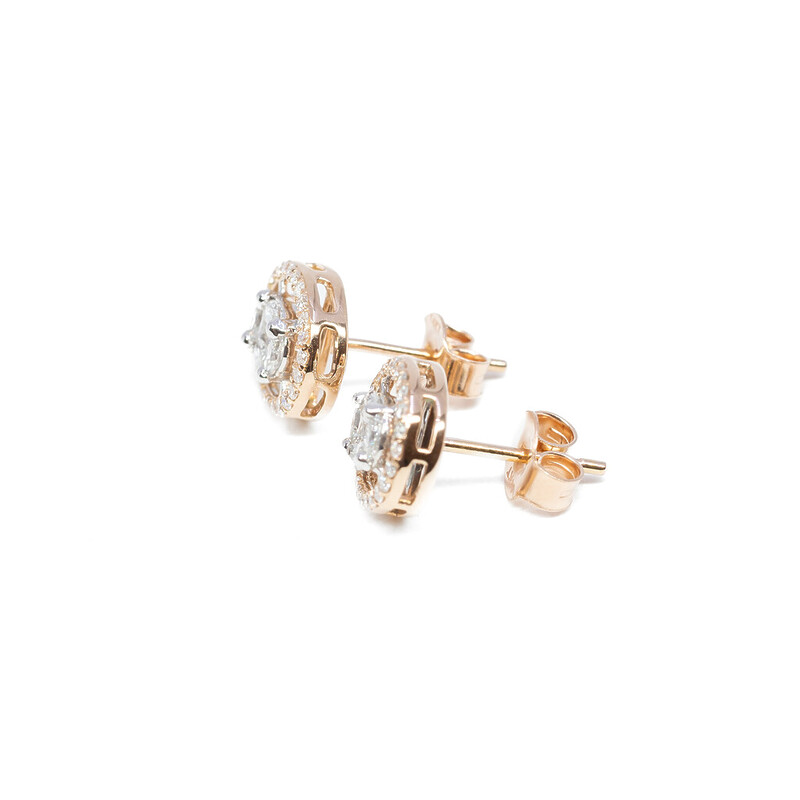 14ct Rose Gold Diamond Halo Stud Earrings #61387