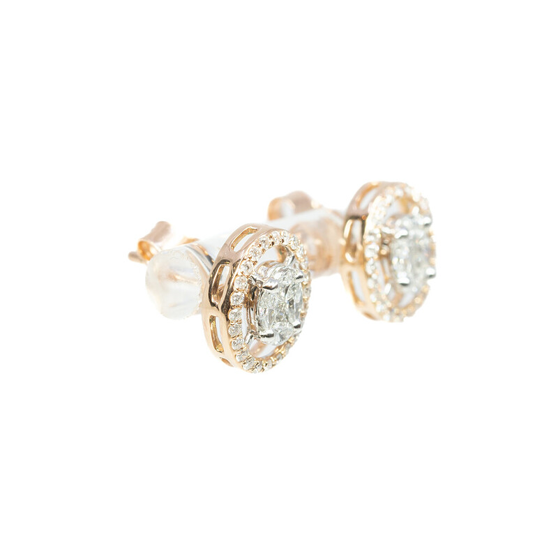 14ct Rose Gold Diamond Halo Stud Earrings #61387