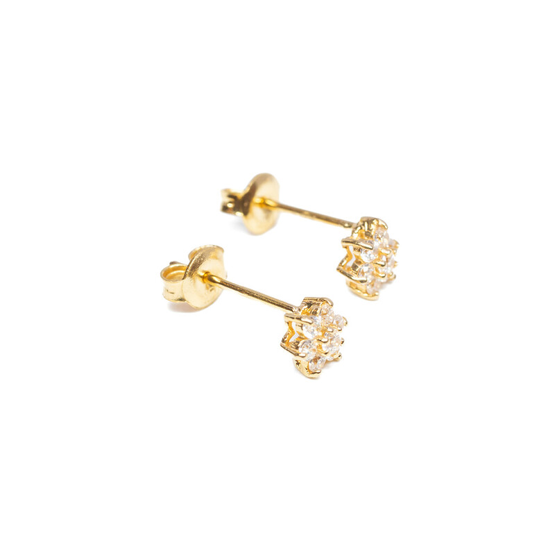 18ct Yellow Gold Flower Cluster CZ Earrings #61558