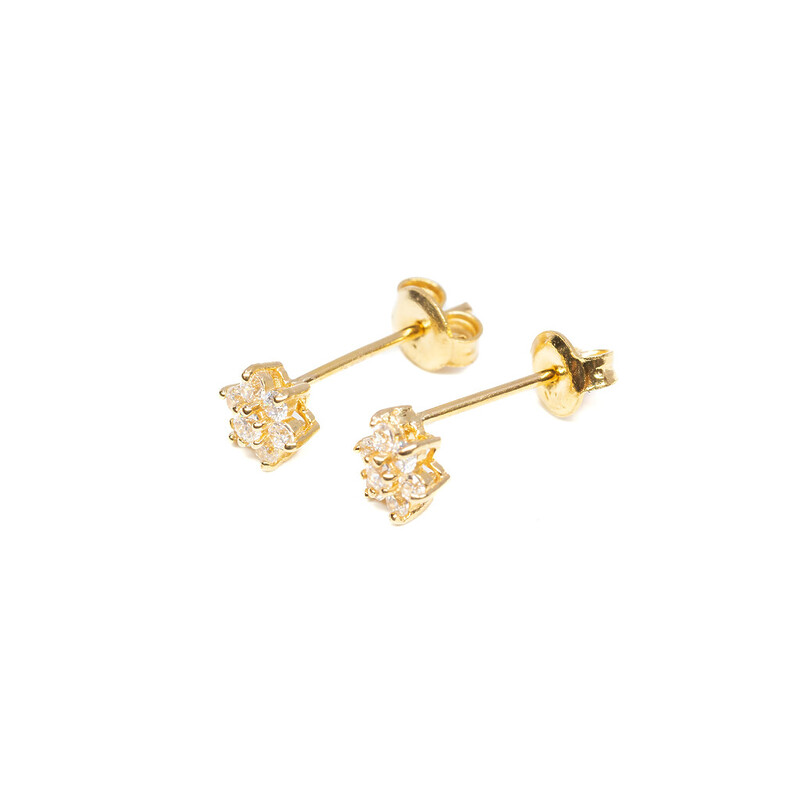 18ct Yellow Gold Flower Cluster CZ Earrings #61558