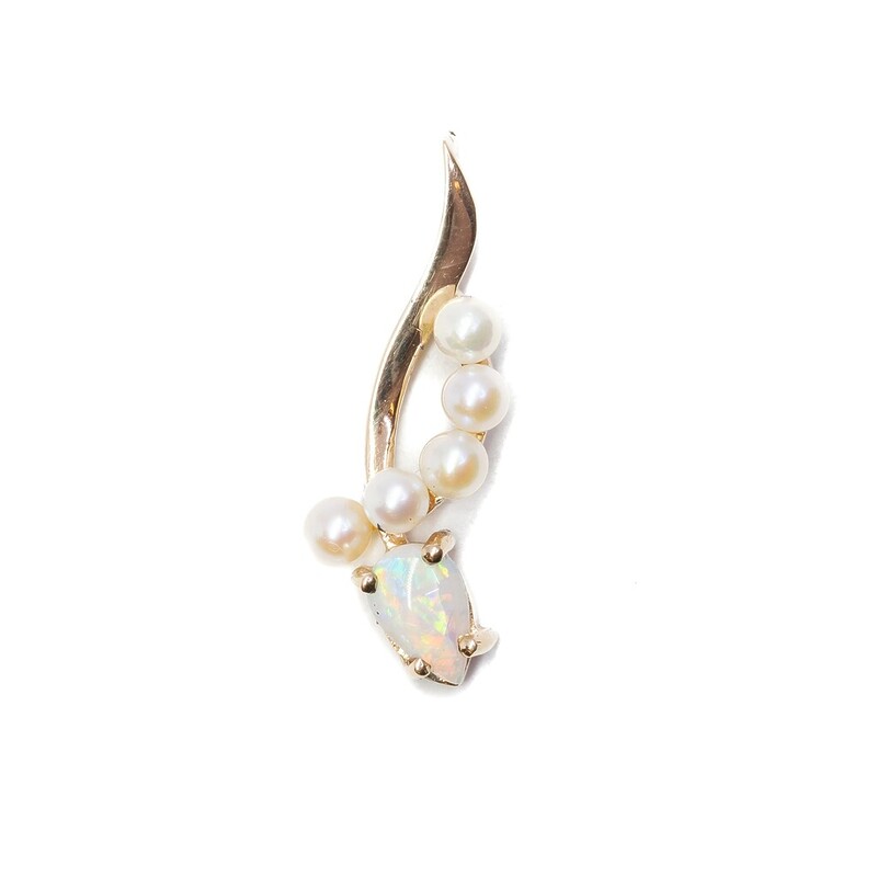 9ct Yellow Gold Pearl & Natural White Opal Pendant #62706