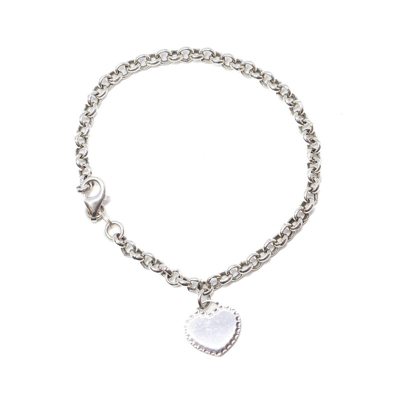 Sterling Silver Love Heart Charm Belcher Bracelet 19cm #62046