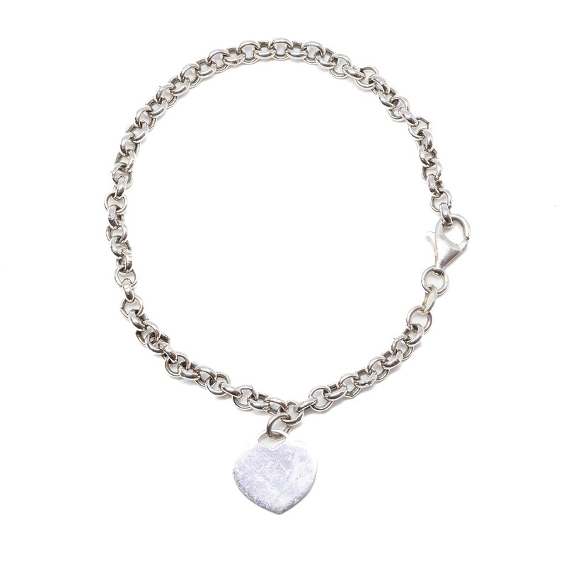Sterling Silver Love Heart Charm Belcher Bracelet 19cm #62046