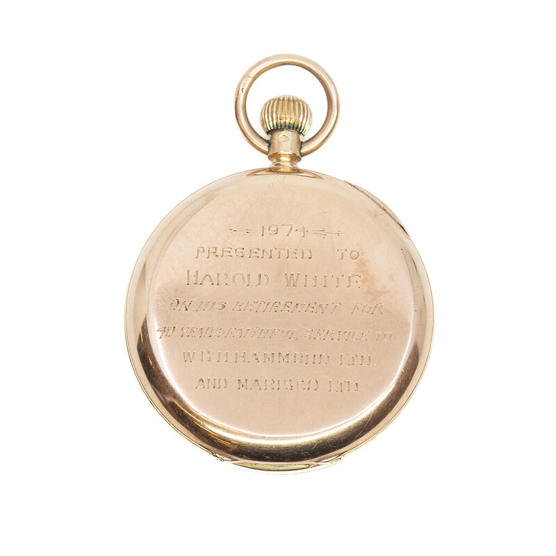 Vintage 9ct Gold Open Face FOB / Pocket Watch 50mm (Engraved) #62466