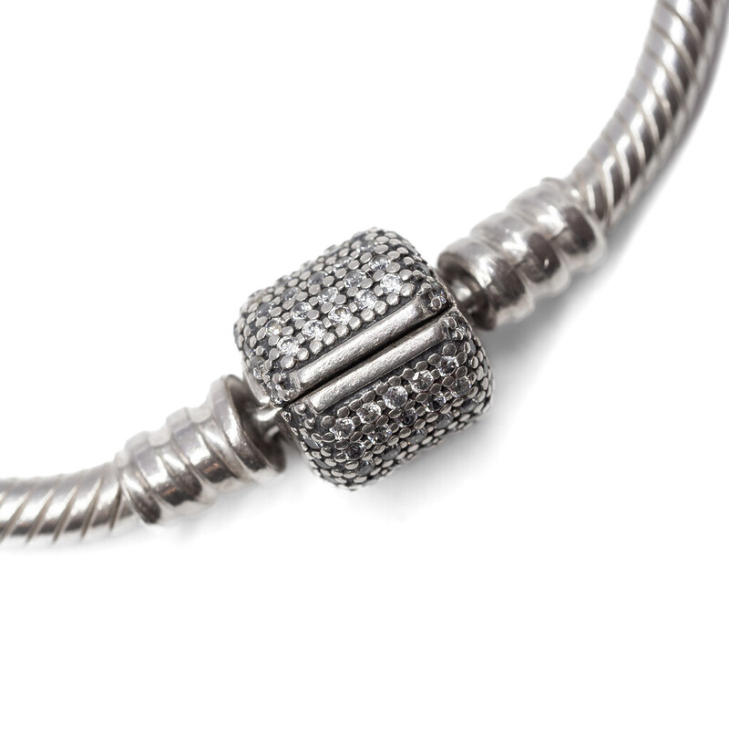 Pandora Silver Sparkling Pave Barrel Clasp Moments Bracelet 18.5cm #61683