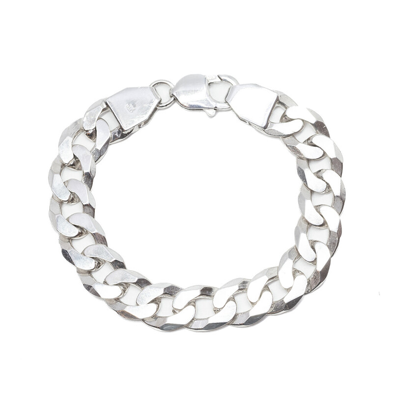 Sterling Silver Wide Curb Link Bracelet 19cm #61591