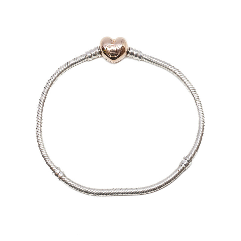 Pandora Sterling Silver & Rose Moments Heart Clasp Snake Chain Bracelet - 20CM RRP $129 #60633
