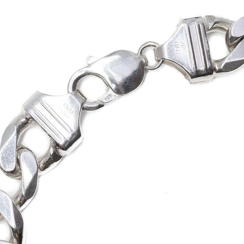 Heavy Solid Sterling Silver Curb Link Bracelet 24cm 925 #61594