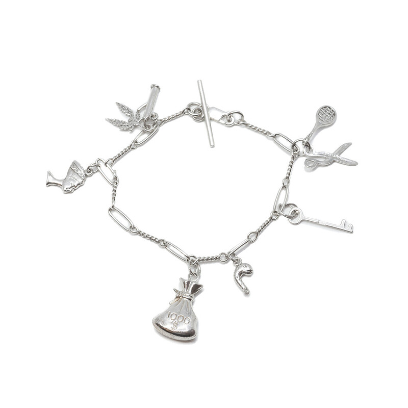Sterling Silver 7 Charm Bracelet 20cm (Key, Scissors, Money Bag etc) #62712