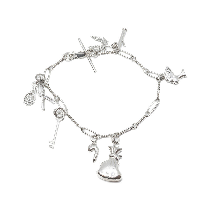 Sterling Silver 7 Charm Bracelet 20cm (Key, Scissors, Money Bag etc) #62712