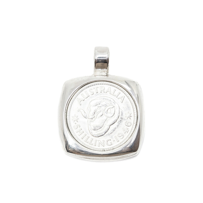 1946 Shilling Coin in Upcycled Antique Sterling Silver Hantily Watch Case Pendant #62920
