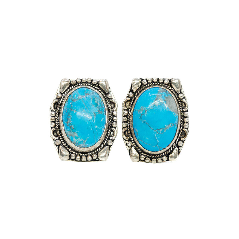 Sterling Silver Ozgazi Turquoise Clip On Earrings 925 #61678