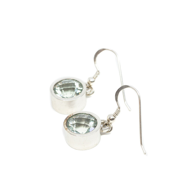 Sterling Silver Pale Green Quartz Earrings #61368