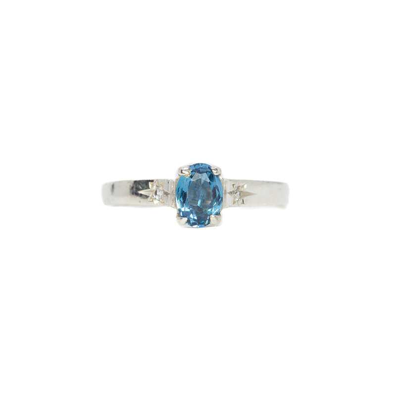 Sterling Silver Blue Spinel Solitaire Ring Size Q #5993-4