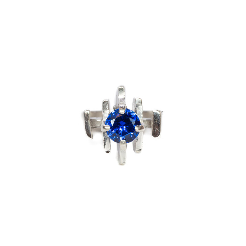 Vintage Sterling Silver Blue Stone Ring Size K #5993-1