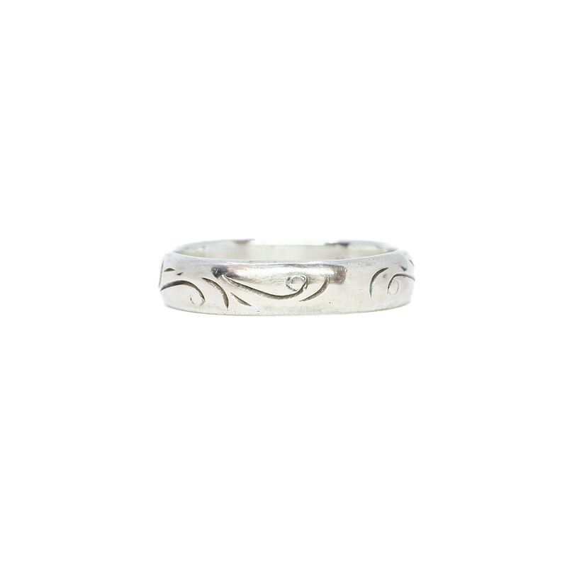 Solid Silver Engraved Band Ring Size R (800 Purity) #62504