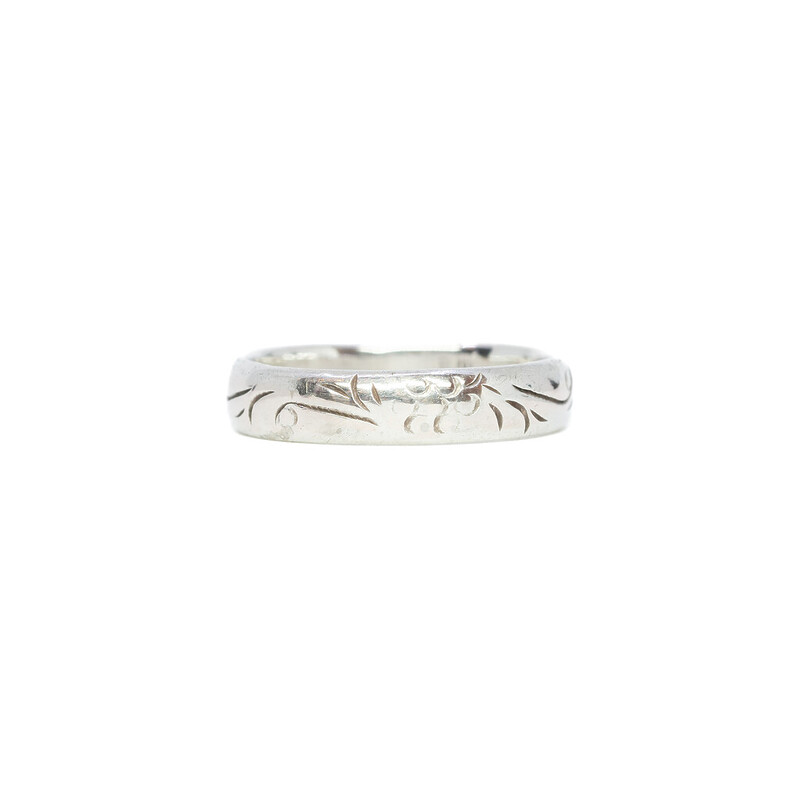 Solid Silver Engraved Band Ring Size R (800 Purity) #62504