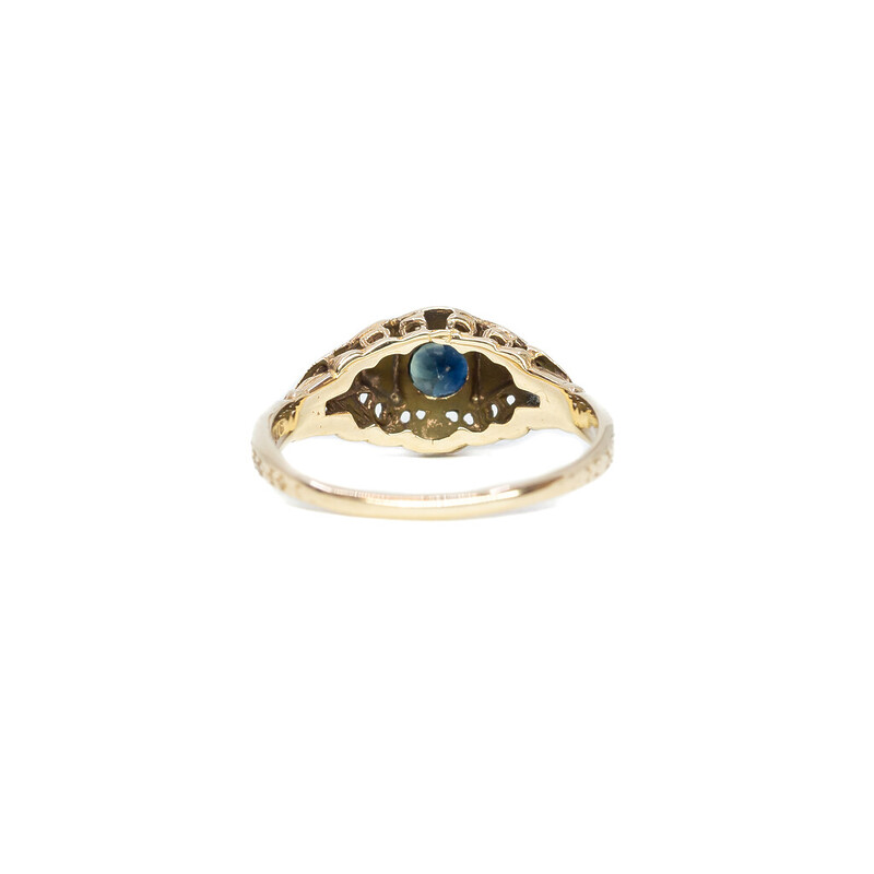 9ct Yellow Gold Ornate Round Blue Sapphire Ring Size M 1/2 #62474
