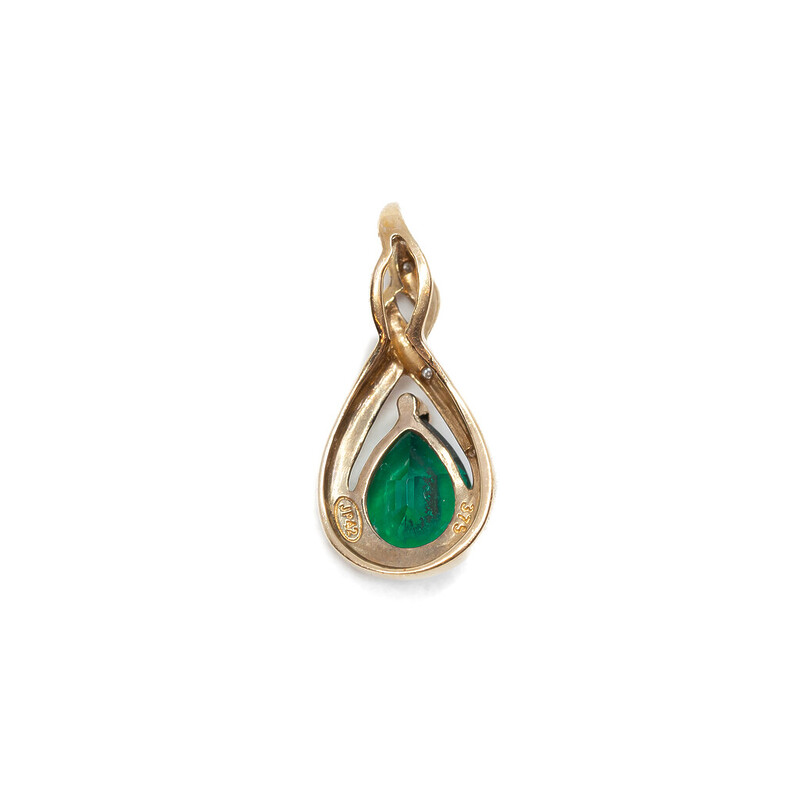 9ct Yellow Gold Pear Emerald & Diamond Pendant #62383