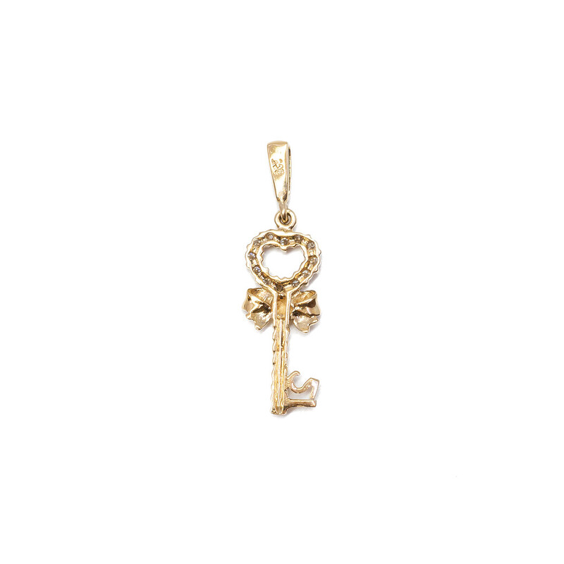 21st Birthday 9ct Yellow Gold Key & Bow Diamond Pendant #4204-1