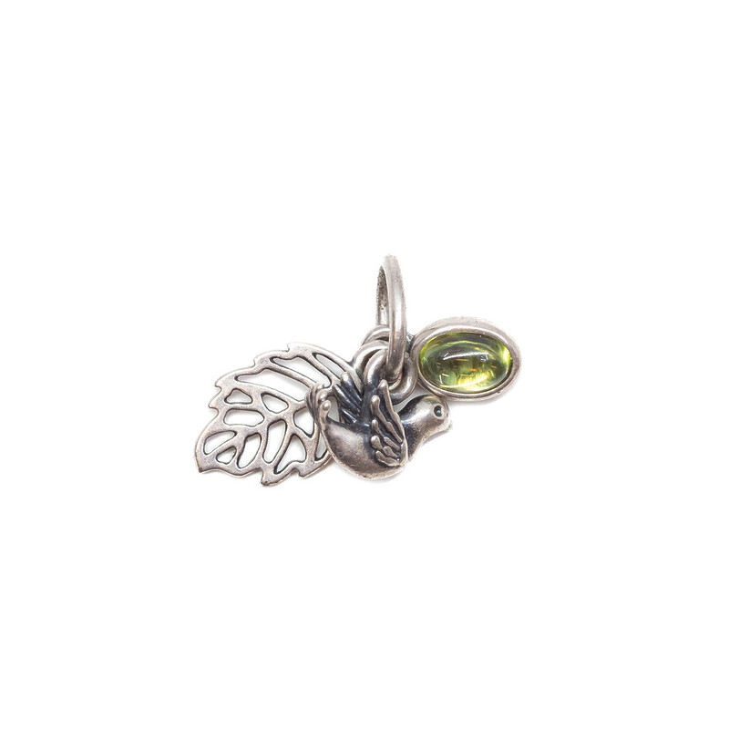 Pandora Sterling Silver Forest Trinity Peridot Dove & Leaf Charm Pendant Retired #5993-38