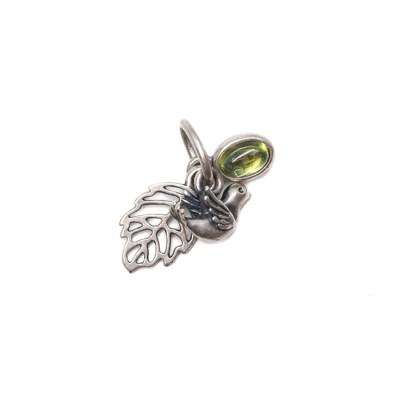 Pandora Sterling Silver Forest Trinity Peridot Dove & Leaf Charm Pendant Retired #5993-38