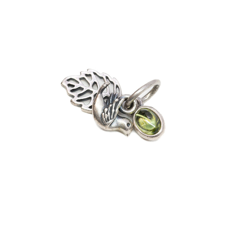 Pandora Sterling Silver Forest Trinity Peridot Dove & Leaf Charm Pendant Retired #5993-38