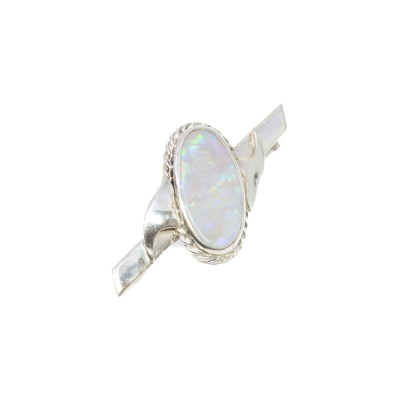 Vintage Sterling Silver Opal Brooch #5993-22