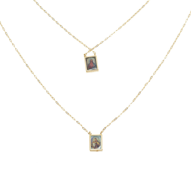 18ct Gold Scapular Religious Tiles Necklace 65cm #62512