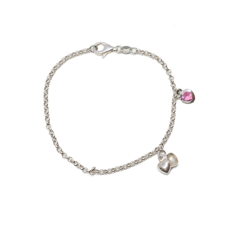 Sterling Silver Belcher Bracelet with Love Heart Charms 19cm #62678-8