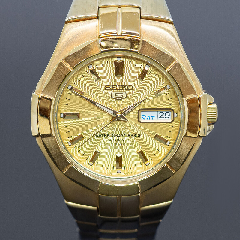Seiko 5 Automatic 7S36-02J0 Gold Clear Back Watch #62463