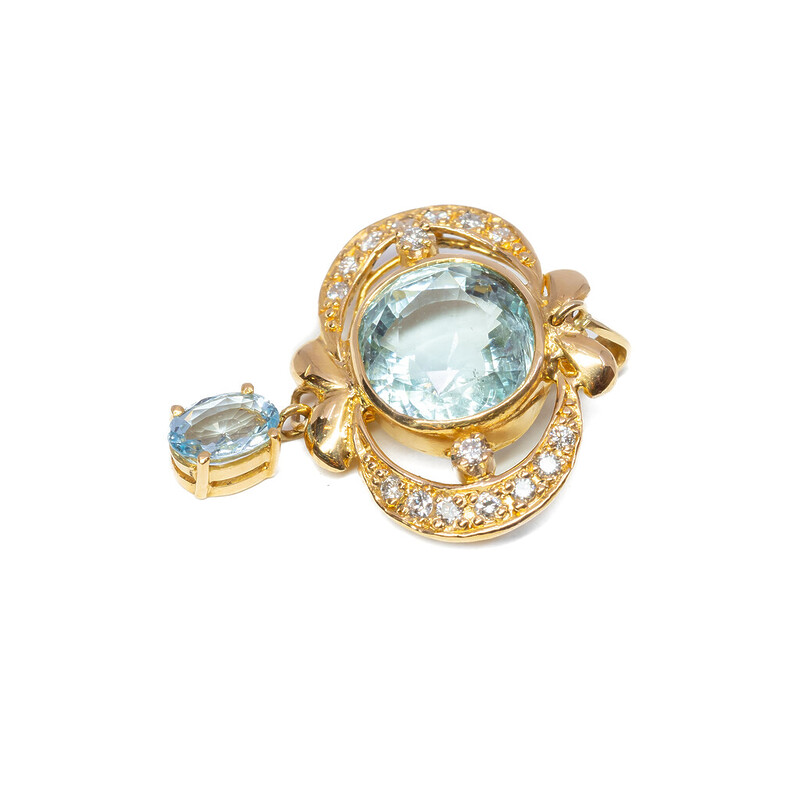 7.60ct Aquamarine & Diamond Pendant in 18ct Yellow Gold Val $7500 #62719