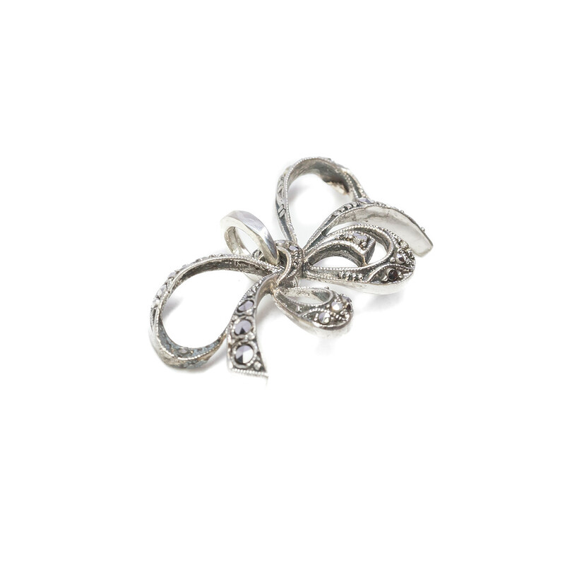 Silver Marcasite Bow Pendant 800 #61139