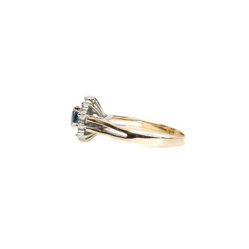 18ct Yellow Gold Sapphire & Diamond Halo Ring Size O Appraisal $4300 #62286