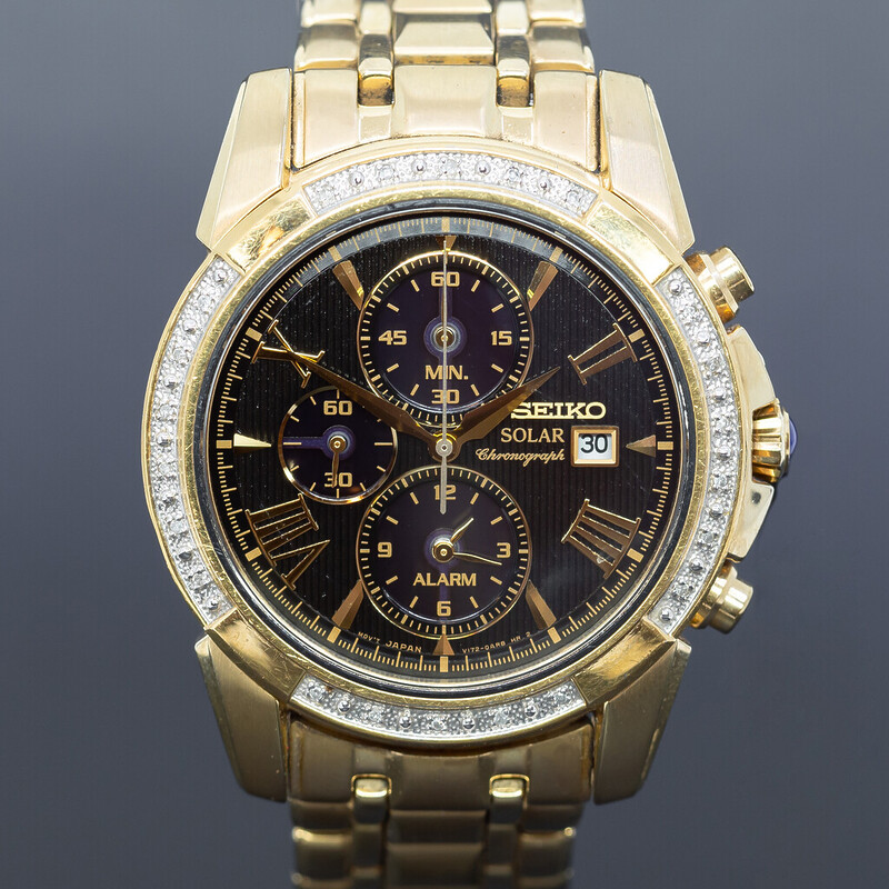 Seiko Le Grand Sport Diamond Solar Chronograph Watch V172-OAVO Watch #60024