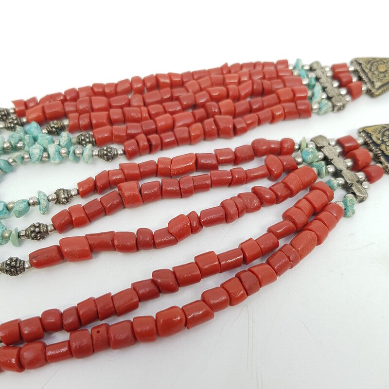 Red Coral & Turquoise Bead Necklace 55cm #61681-14