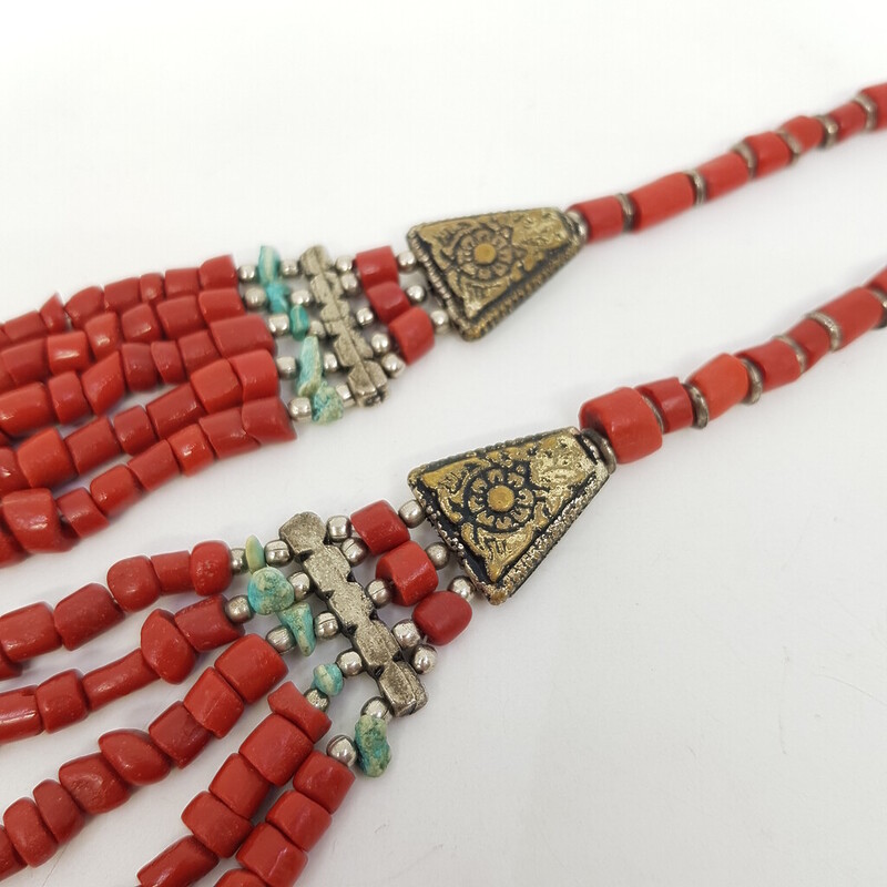 Red Coral & Turquoise Bead Necklace 55cm #61681-14