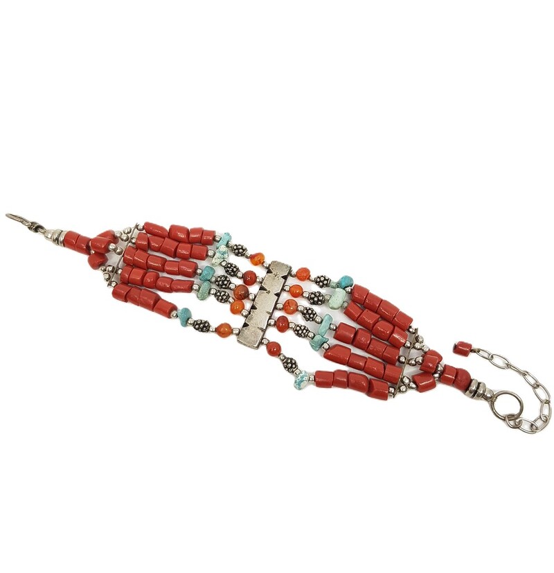 Red Coral & Turquoise Bead Bracelet 18cm #61681-16
