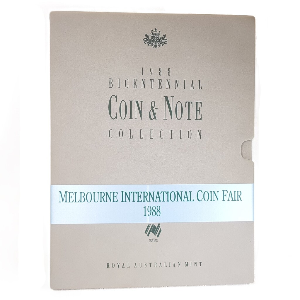 1988 Bicentennial 3 Coin & Note Folder + COA Melbourne International Coin Fair #62988 1988 Bicentennial 3 Coin & Note Folder + COA Melbourne International Coin Fair #62988