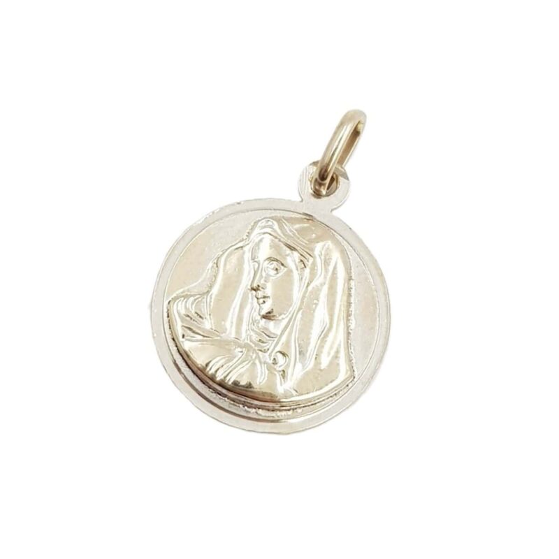 18ct White Gold Round Mother Mary / Religious Saint Charm Pendant #6205-1