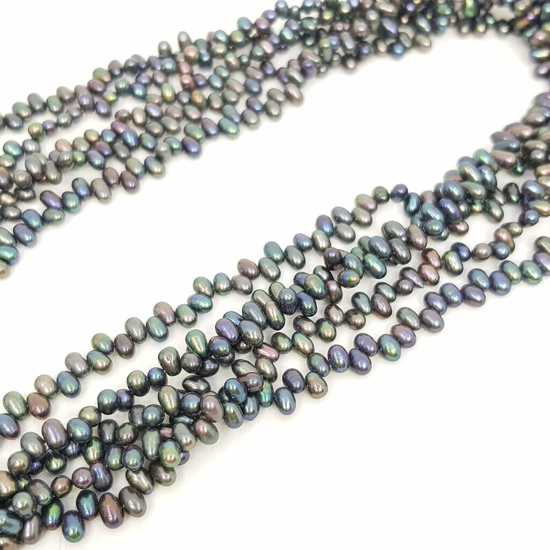 Freshwater 5-Strand Black Pearl Necklace with Metal Clasp 51cm #61681-5