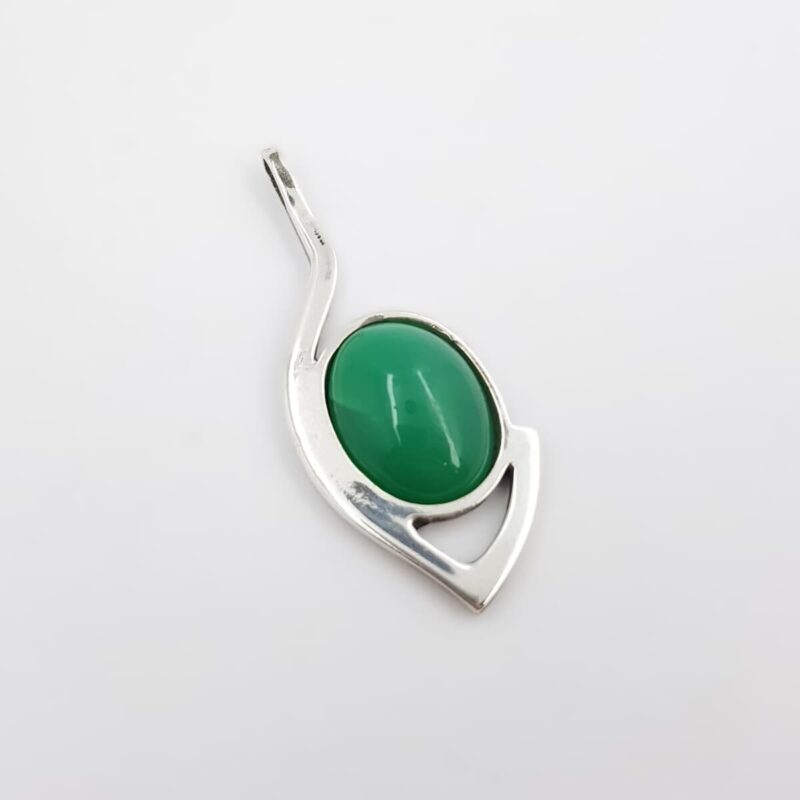 Vintage Large Sterling Silver Green Chrysoprase Pendant #9635