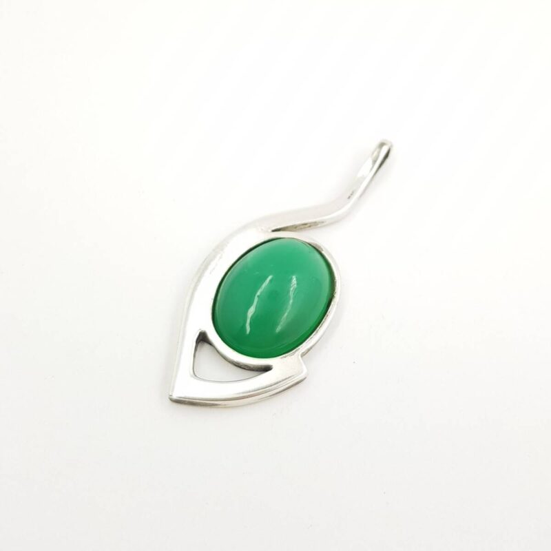 Vintage Large Sterling Silver Green Chrysoprase Pendant #9635