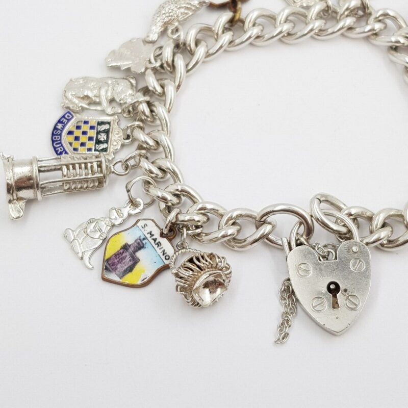 Vintage Sterling Silver Unique Travel Themed Charm Bracelet 19cm #9325-21