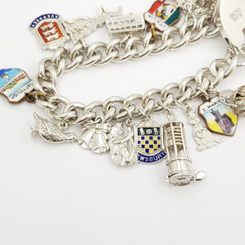 Vintage Sterling Silver Unique Travel Themed Charm Bracelet 19cm #9325-21