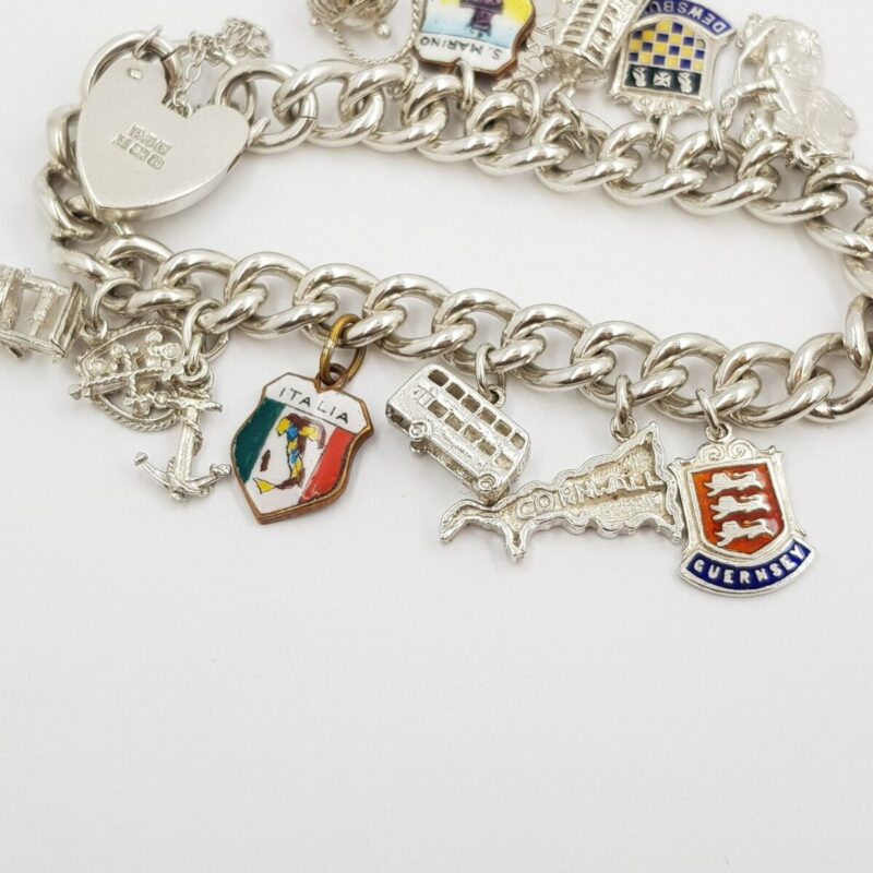 Vintage Sterling Silver Unique Travel Themed Charm Bracelet 19cm #9325-21