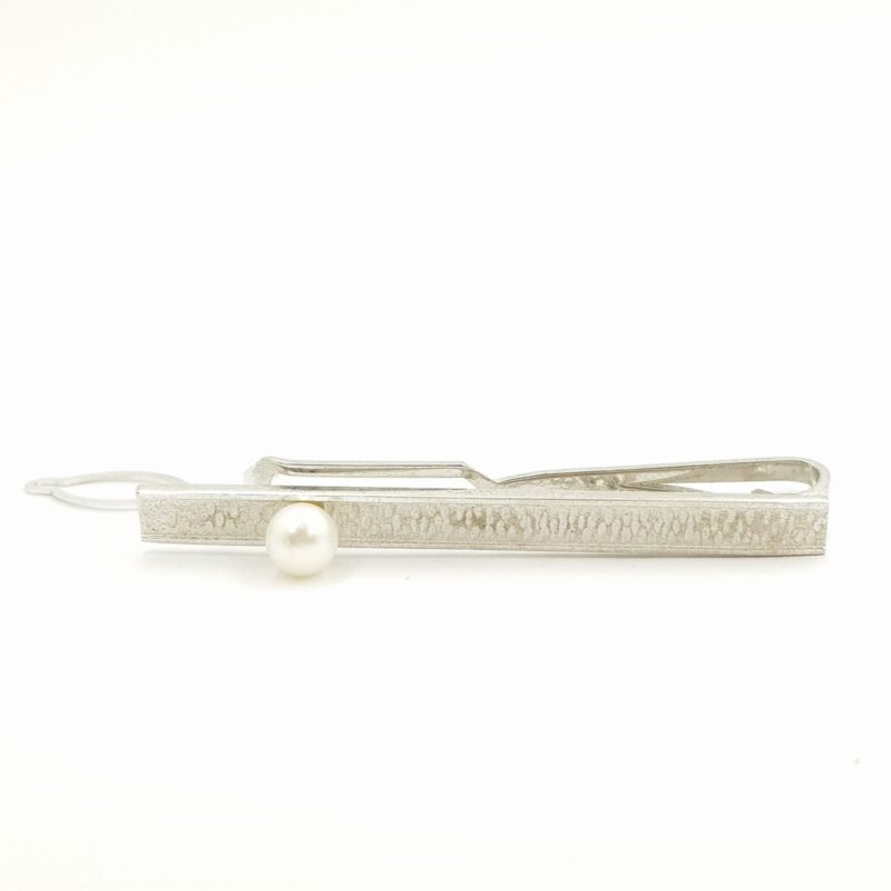 Vintage Silver White Pearl Tie Clip #9325-34