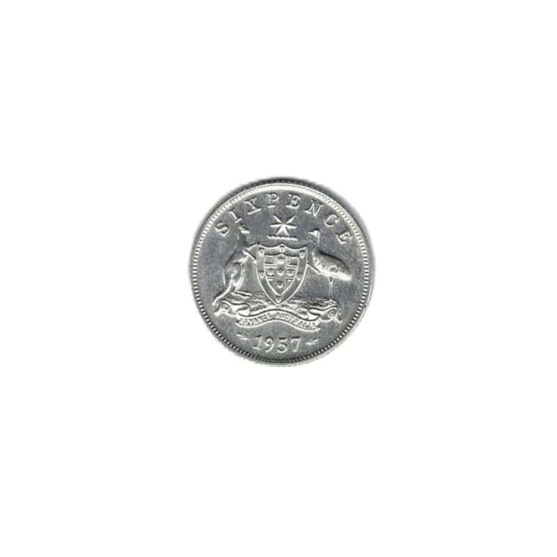 1957 Australian Sixpence 6P 6D Coin 50% Silver Choice Uncirculated #27576