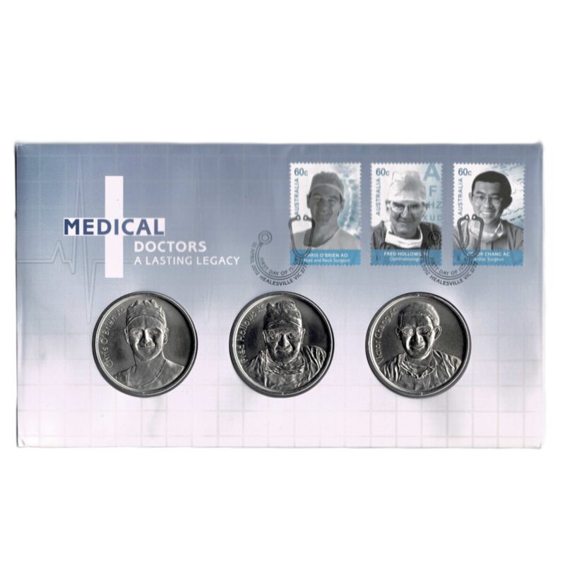 2012 Australia Post 3 X Medical Doctors Lasting Legacy Medallions & Stamps #40162