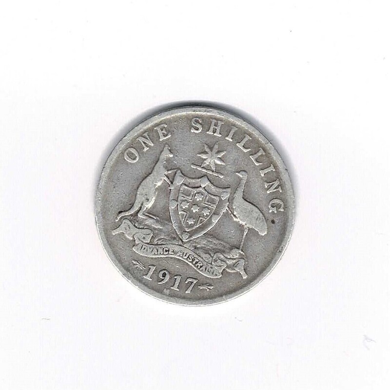 1917M Sterling Silver Shilling Australian Coin King George V KGV #60746-11